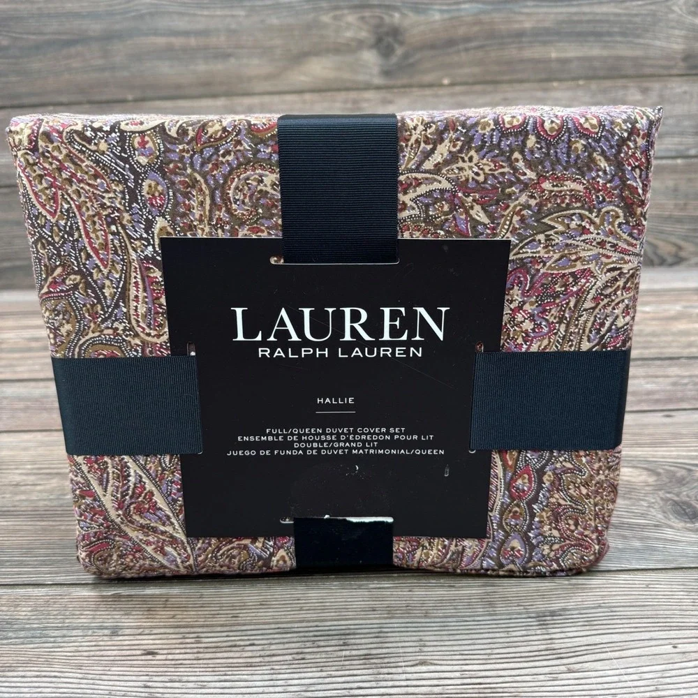 Ralph‎ Lauren Hallie Full/Queen Duvet Cover Set Tan Burgundy Paisley 3pc NEW